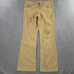 VTG Y2K‎ L.E.I. Corduroy Pants Womens size 14 Flare Embroidered Hippie Boho Tan